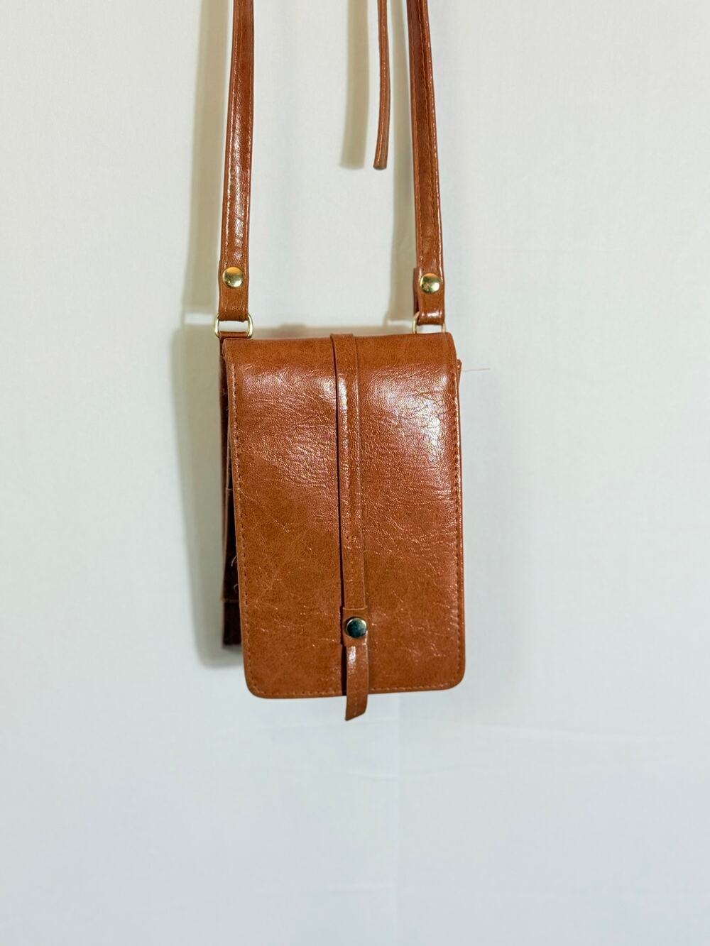 Brown Phone Wallet Crossbody Bag Faux Leather RFID Style